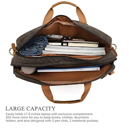 CoolBELL Laptop Messenger Bag Vintage Shoulder Bag Convertible Backpack Retro Briefcase Versatile Travel Bag Fits 17.3 Inch Laptop For Men Business (Waxed Canvas Brown) - color: Brown, size: 17.3 Inches