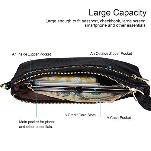 befen Genuine Leather Wristlet Clutch RFID Blocking Bag Cell Phone Purse | Cell Phone Wristlet Clutch for Women, Small Wallet Purses with RFID Blocking Card Slots - color: Black