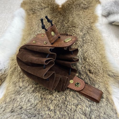 Medieval Faux Leather Drawstring Pouch Vintage Rivets Belt Pouch Coin Purse Dice Bag For LARP Ren Faire (Brown A) - color: Brown A