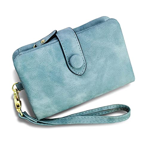 AOXONEL Women's Small Bifold Leather wallet Rfid blocking Ladies Wristlet with Card holder id window Coin Purse - color: Green