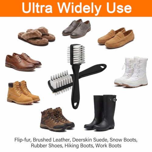 Suede Brush for Shoes 2 in 1 Rubber Polish Suede Brush and Eraser | Suede Shoe Brush, Suede Eraser for Shoes, Suede Nubuck Shoe Bag Sandals Clogs Boots Sneaker Furniture, with Crepe & Brass