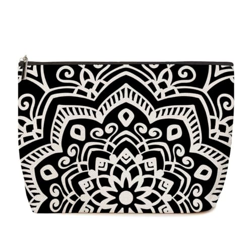Boho Mandala Floral Makeup Bag Floral Travel Toiletry Bag Black White - color: Multicolor 1736