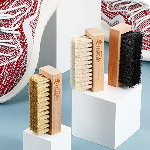 YoungJoy 3 Pieces Dual Sided Sneaker Shoe Cleaner Brush Set Shoes Clean Brush Kit Both Boar and Plastic Bristles with Microfiber Cloth (D) - style: D