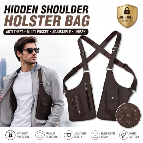 Leather Adjustable Underarm Shoulder Bag for Men,Men Anti-Theft Underarm Wallet Pocket Holster Phone Leisure Double Shoulder - color: Brown