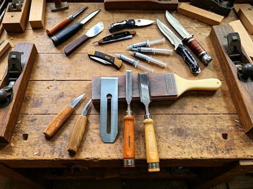 4-Sided Leather Strop with Diamond Polishing Compound, Extra Large 15.7"x3", Thickened Water Buffalo, Stropping Kit for Chef's Knife Sharpening and Woodworking-Chisel/Plane Honing Mirror Edge