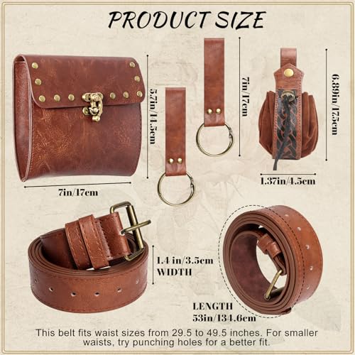Renaissance Belt Pouch Medieval Pirate Costume Accessories Set for Cosplay | Viking Faux Leather Waist Bag, Skirt Hike Clips, Perfect for Women and Men Ren Faire, LARP, Fantasy, Halloween - color: Brown-D