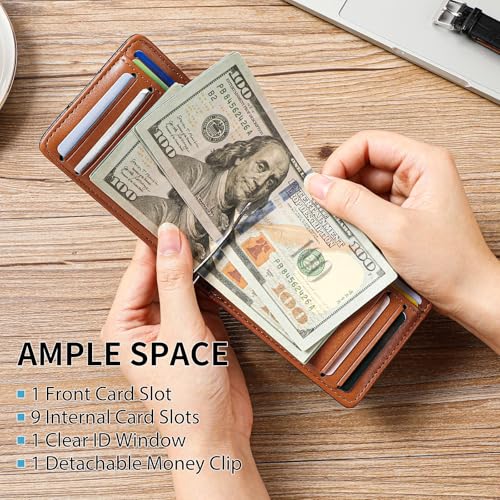 FALAN MULE Mens Wallet RFID Blocking Slim Bifold Wallets with Money Clip Leather Minimalist Thin Card Holder - color: Bc-Black