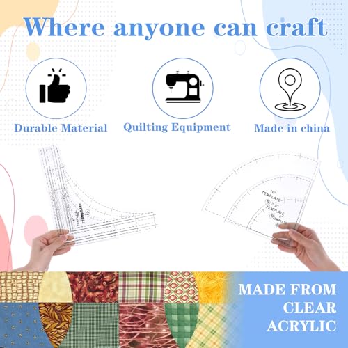 3 Set Drunkards Path Quilting Templates10 '' 8 '' 6 '' Large Quilting Rulers and Templates for Cutting Patterns with 1/4" Seam Allowance Supplies for DIY Craft(Clear)