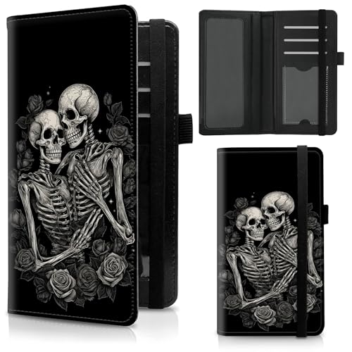 Checkbook Cover for Duplicate Checks,Slim Durable RFID Blocking Checkbook Credit Card Holder for Personal and Business Checks-Loving Skeleton - color: Loving Skeleton