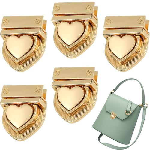 5 PCS Heart Tuck Lock Clasp Heart Shaped Purse Closure Catch Purse Thumb Lock Purse Buckle Fasteners Wallet Buckle Purse Tongue Lock Metal Clasp Locks for DIY Craft Wallet Bag Leather Handbags Making