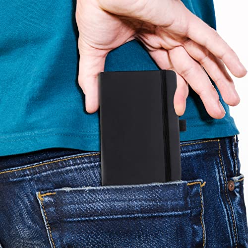2Pack Pocket Notebook Small Notebook Journal Notebook 4 inches x 5.7 inches 200 Pages Leather Cover With Pen Holder Page Marker Ribbons(Black) - color: Black