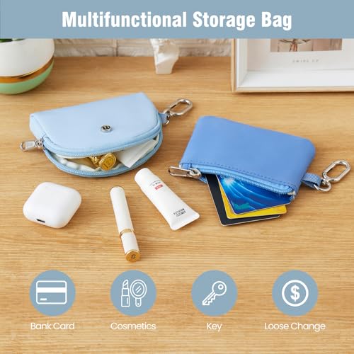 Mini Dual Pouch Wristlet Wallet for Women – Zip Around wristlet Keychain Wallet with 2 Wristlets, Ideal for Dog Walking, Coffee Runs & Lunch Break Essentials (Blue) - color: Blue