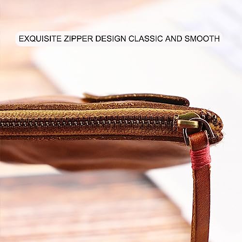 Genuine Cowhide Coin Purse for Men, Women Leather Coin Pouch Zipper Coin Purse Wallet Leather Zipper Storage Bag Coin Organizer (Red) - color: Red