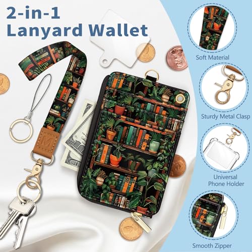 Book Lanyard Wallet with Id Badge Holder Keychain for Card Women - color: Bookshelve