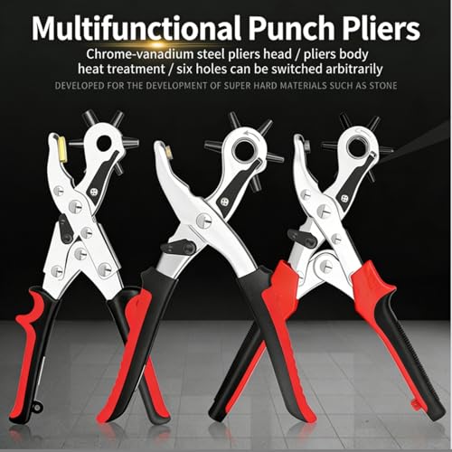 Leathercraft Hole Punch Plier, 6-Size Rotary Leather Punching Tool, Heavy Duty Leathercraft Punching Equipment for Belts Straps - style: budget