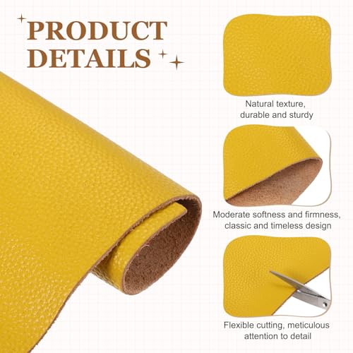 MECCANIXITY Thick Full Grain Leather Sheet, 23.6 x 11.8 Inch Natural Cow Leather 1.5-1.8 mm Fabric Pieces for DIY Craft Furniture Office Belts Notebook Covers,Lemon Yellow - color: Lemon Yellow, size: 23.6 x 11.8 Inch
