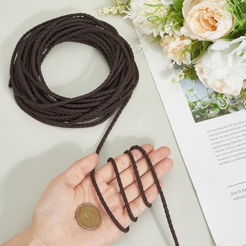 GORGECRAFT 10m x 4mm PU Braided Leather Cords Round Leather Strings Coconut Brown Bolo Tie Necklace Cords Leatherette Rope Braiding Strips Beading Threads for DIY Crafts Bracelet Jewelry Making - color: Coconut Brown, size: 4mm*10m