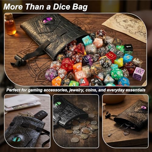 Haxtec Dragon Dice Bag, PU Leather Pouch with 3D Glass Dragon Eye | Drawstring, DND Dice Bag, For Dungeons & Dragons, D&D Gifts for Dragon Gamer and Lovers, Small, Patent D893867 - color: Red, size: Small