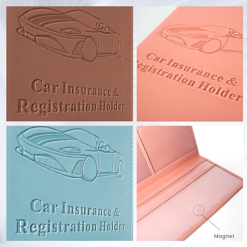 Car Registration & Insurance Card Holder Leather Auto Glove Box Organizer Document Wallet with Magnetic Shut - color: Pink-Upgraded
