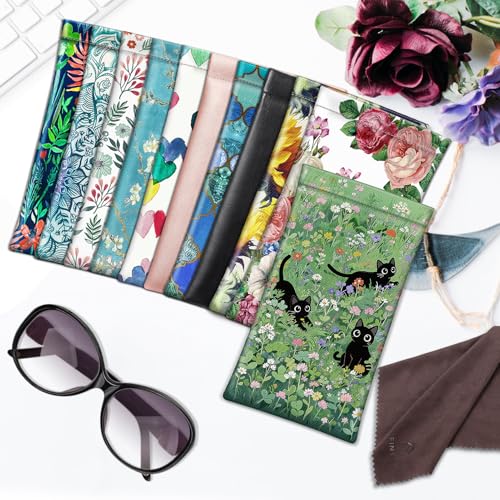 FINTIE Soft Eyeglasses Case with Cleaning Cloth, Squeeze Top Glasses Pouch | Sunglasses Eyewear Bag, Vegan Leather, For Reading /Prescription Glasses Storage, For Women Daily Carry - color: Black Cats