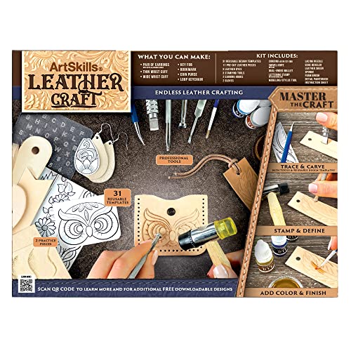 ArtSkills Leather Working Kit for Beginners with Tools, Dyes, and Stamps | 64pc Leather Craft Kit - Gift for Teens and Adults