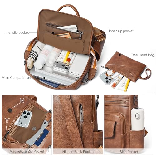 Leather Womens Backpack Purse Convertible Crossbody Shoulder Strap | Water Resistant Flap Fashion Backpack,Magnetic Pocket Design,Anti-theft Pocket,Adjustable Strap for Work College Casual - color: Brown