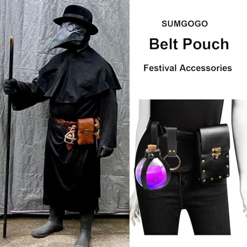 SUMGOGO Retro Belt Pouch Waist Bag Womens Fanny Pack Cellphone Holder Steampunk Medieval Renaissance Purse Costume Accessory - color: Bottle-black
