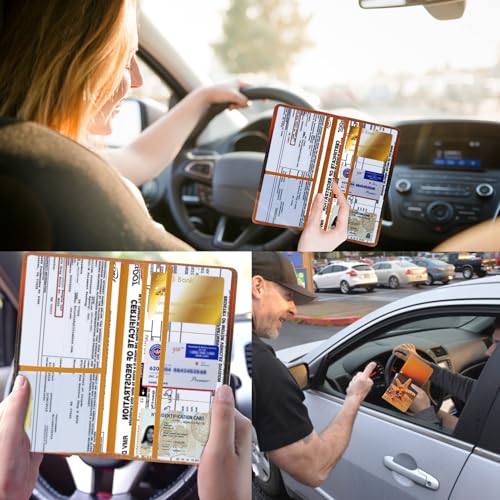 Leather Car Registration and Insurance Card Holder, Car Document Holder for Cards License with Magnetic Shut(Orange) - color: Orange