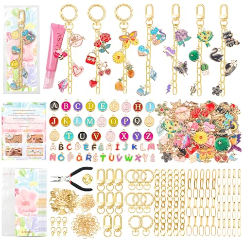 Ecoofor 397 Pcs Keychain Making Kit for Kids & Adults — Includes 16 Keychain Clips, 15 Extender Chains, 107 Charms, Beading Accessories, Jewelry Pliers — DIY Bag Charms & Jewelry Craft Kit Supplies - color: Gold-397Pcs Kit