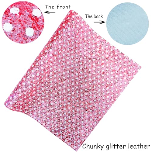 Sparkly Pink with White Polka Dot Chunky Glitter Fabric Roll 12 x 52 inch Shiny Summer Faux Leather for Making DIY Bows Crafts (17080#9) - color: 17080#9