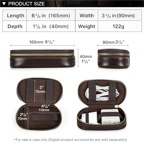 CONTACTS Full Grain Leather Electronics Organizer Small Cable Bag Handmade Tech Pouch Travel Organizer for Cable, Charger Cord