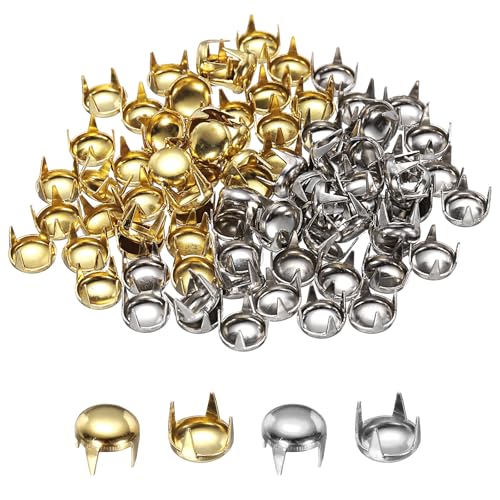 HARFINGTON 80pcs Round Dome Rivets 6mm Copper 4 Claw Rivet Metal Spike Studs Spots Punk Rock for Leather Craft Clothes Belt Bag Shoes Bracelet Accessories, Silver/Gold - color: Silver/Gold, size: 6mm
