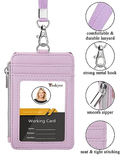 Teskyer ID Badge Holder with Lanyard, Lanyard Wallet, Lychee Lilac - color: Lichee Lilac, size: 3.1" x 4.7"