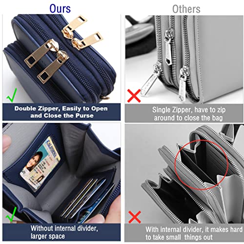 Crossbody Cellphone Purse Women Touch Screen Bag RFID Blocking Wallet Handbag Shoulder Strap - color: Navy Blue, size: Small
