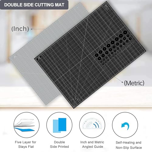 Headley Tools Thickened 36 x 48 Inch Self Healing Sewing Cutting Mat, A0 Rotary Cutting Sewing Mat for Crafts, Double Sided 5-Ply Table Cutting Board for Fabric Quilting Leather Hobby, (Grey/Black) - color: Grey/Black, size: 48"L x 36"W