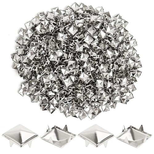 SBYURE 200 Pcs 10mm Silver Studs for Clothing Four-jaw Square Punk Spikes Pyramid Studs Rivets for Shoes, Jackets, Backpacks Leather Crafting