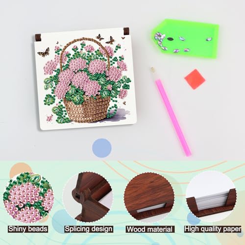 JISHSHAY Flower Diamond Painting Note Box Diamond Art Sticky Note Holder Gem Art Notecard Box Gem Painting Mosaic Kits for Adults Embroidery Kit Memo Pad Holder, Contains 160 Sheets of Paper - color: Flower 2
