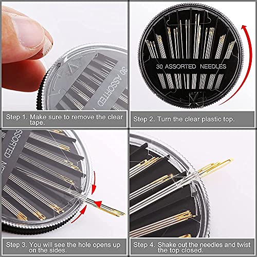 60 Pack, Premium Sewing Needles for Handsewing, Assorted Sizes, 6 Sizes Sewing Sharp Needles, 6 Pcs Big Eye Hand Sewing Needles, Sewing Needles Large Eye, Embroidery Needles for Hand Sewing - size: BLACK 60PCS Needles