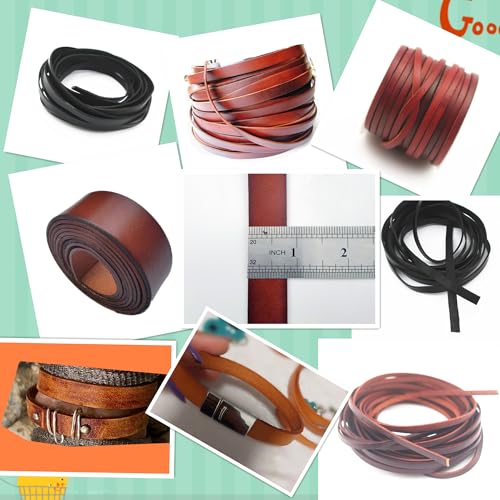 Glory Qin 5 Yards 10mmx2mm Genuine Cow Hide Flat Leather Strip, 10mm Wide Real Leather Craft for Jewelry Making LeatherRush (Black) - color: Black