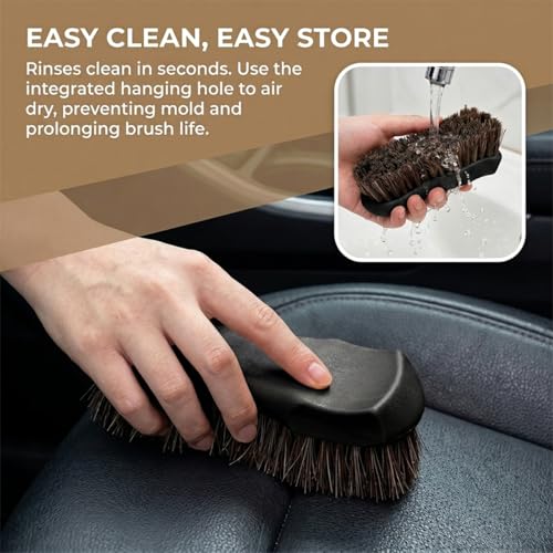 Craedli Leather Cleaning Brush for Car, Non-Scratch Long-Bristle Horse Hair Brush, Automotive Interior Detailing Tool for Vehicle Seat, Carpet, Shoes, Furniture, and Upholstery (Black) - color: Black