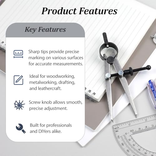 6-Inch Adjustable Lockable Steel Divider – Precision Leather, Wood & Metal Working Compass for Circles, Arcs, and Measurements