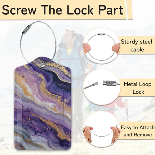 3 Pack PU Leahter Abstract Marble Liquild Luggage Tag with Stainless Steel Loop,Colorful Travel Suitcase Labels with Privacy Cover ID Label Quickly Spot for Bags - color: Abstract Marble Liquild