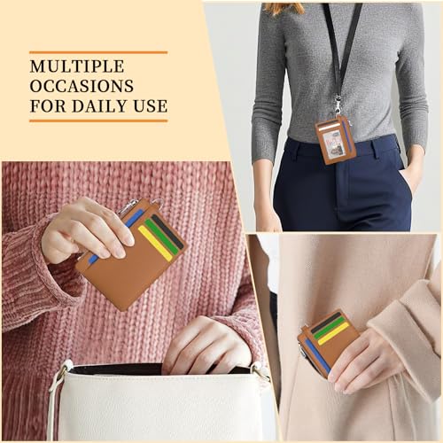Hancynir Brown Minimalist Small Wallet Women Credit Card Holder RFID Slim | Zipper Pocket Wallet, Thin Travel Coin Purse, Ladies Women Mens Gifts, Cute Card Case, 6 Card Slots, ID Window, PU Leather - color: 01-Lichee Brown
