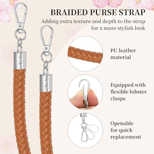 PATIKIL Braided Purse Straps 62cm / 24", PU Leather Handbag Handles Replacement with Silver Buckle for DIY Purse Handbag Tote Making Accessories, Light Brown - color: Light Brown, size: 24 Inch