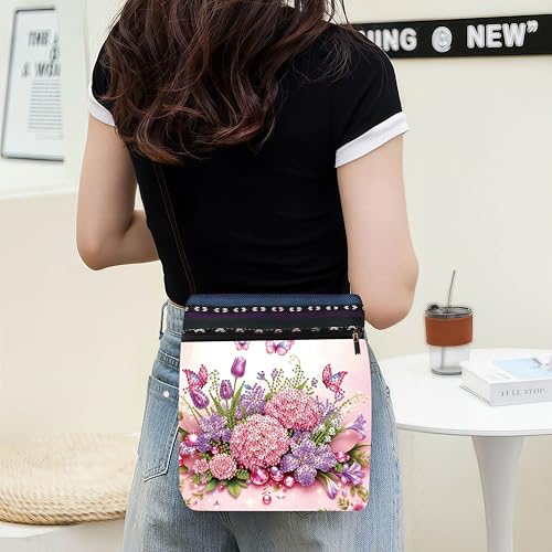 DDGYP Diamond Art Kits for Adults - DIY Diamond Painting Crossbody Bag | PU Leather Butterfly Purse, Craft Kits for Adults Women, Small Art Bag for Daily Use - color: Butterfly Flower 1