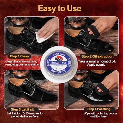 Ashoesert Shoe Grip Pads & Mink Oil Conditioner Kit, Silicone Anti-Slip Sole Protectors for Genuine Leather Shoes & Boots - style: Mink Oil Care Kit