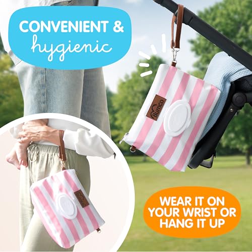 Bumco Portable Diaper Clutch Bag with Built-In Baby Wipes Dispenser (Pink) | Airtight refillable wet wipes dispenser container. Portable travel pouch holder for quick baby cleanups on the go. - color: Pink