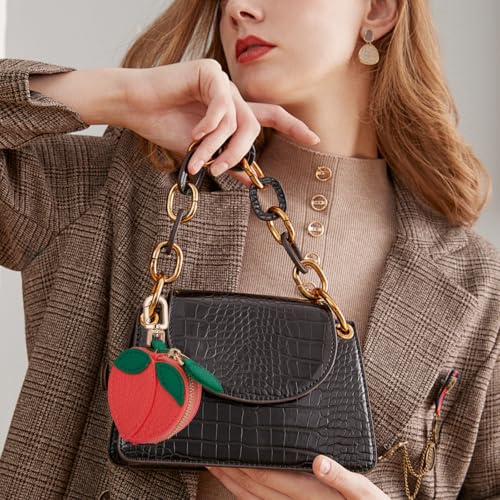 Fruit Coin Purse Bag Charm Keychain, Mini Charm Kawaii Leather Coin Purse Pouch Holder for Airtag Handbag Tote Wallet - color: Peach