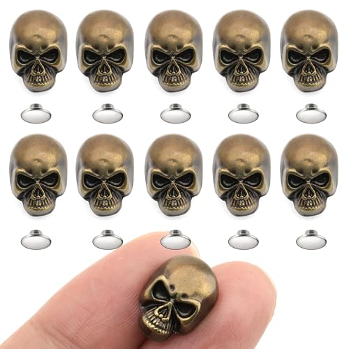 CRAFTMEMORE Skull Rivets Metal Ghost Skull Rapid Rivet Decorative Stud Punk Buttons for Bracelets Bags Belts Shoes Leathercraft Pack of 10 SK02 (Bronze) - color: Bronze