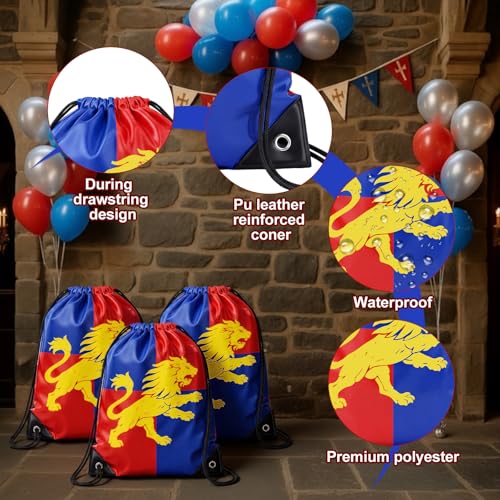 30 Pcs Medieval Drawstring Bags Bulk Medieval Drawstring Gift Backpack Party Favors for Sport Knight Greek Castle Birthday Party Supplies - style: Medieval